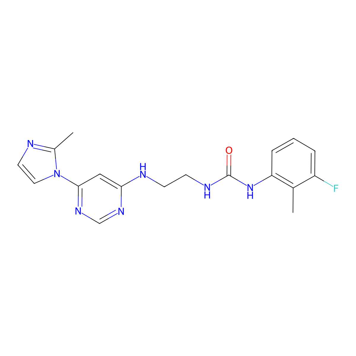 1-(3-fluoro-2-methylphenyl)-3-(2-((6-(2-methyl-1H-imidazol-1-yl)pyrimidin-4-yl)amino)ethyl)urea molecular structure, CAS 1171906-62-9