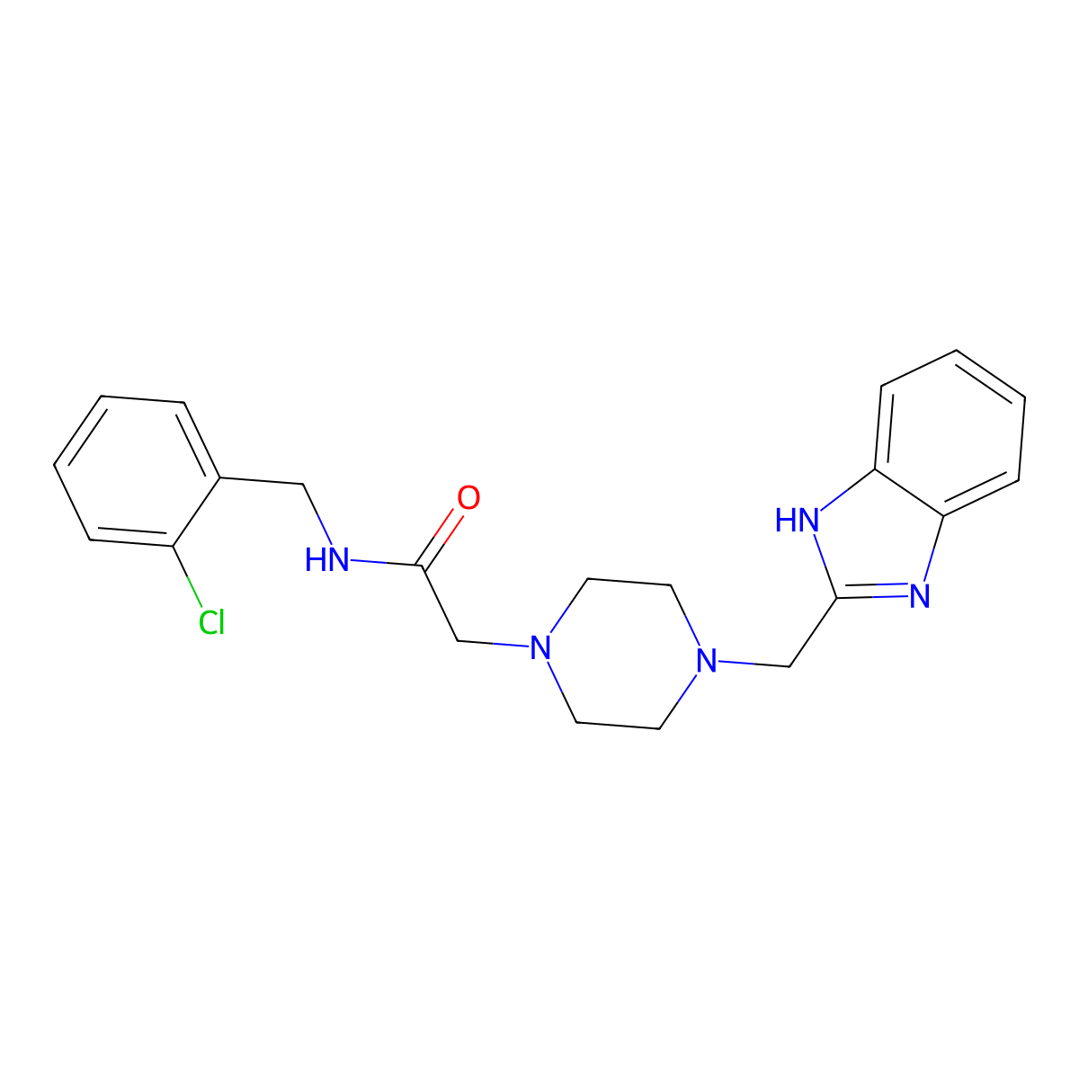 2-(4-((1H-Benzo[d]imidazol-2-yl)methyl)piperazin-1-yl)-N-(2-chlorobenzyl)acetamide molecular structure, CAS 1171907-82-6