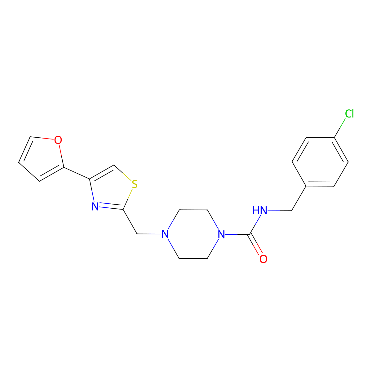 N-(4-chlorobenzyl)-4-((4-(furan-2-yl)thiazol-2-yl)methyl)piperazine-1-carboxamide molecular structure, CAS 1171910-39-6