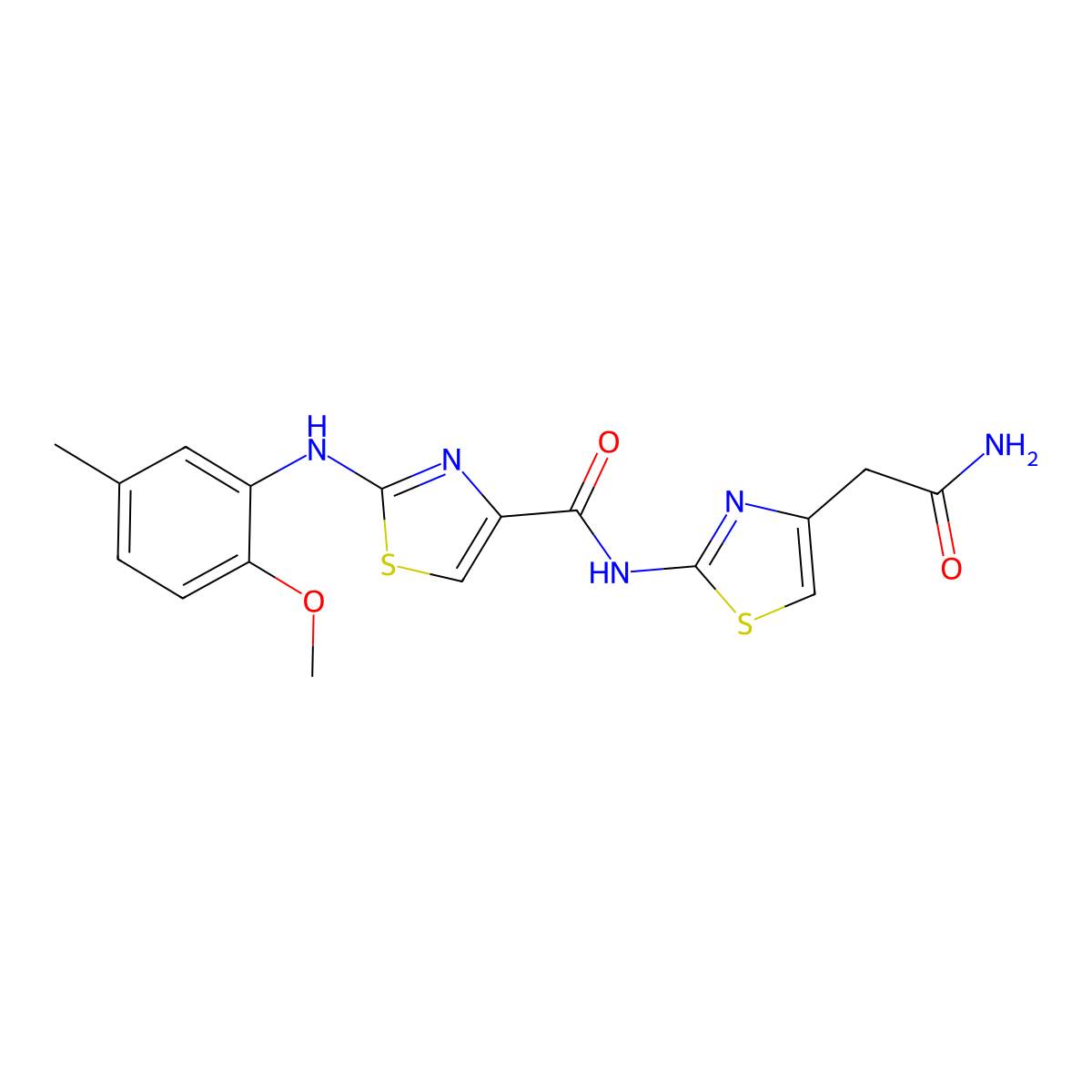 N-(4-(2-amino-2-oxoethyl)thiazol-2-yl)-2-((2-methoxy-5-methylphenyl)amino)thiazole-4-carboxamide molecular structure, CAS 1171911-17-3