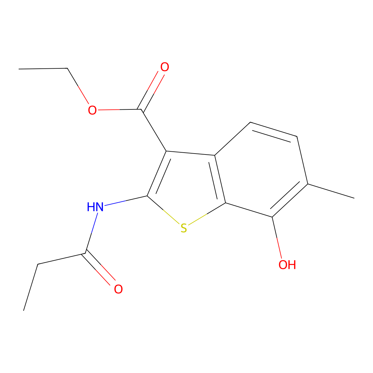 Ethyl 7-hydroxy-6-methyl-2-(propionylamino)-1-benzothiophene-3-carboxylate molecular structure, CAS 1171911-85-5