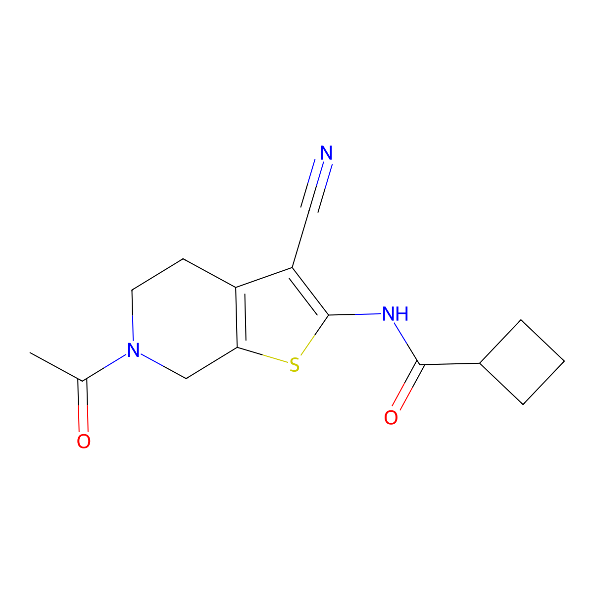 N-(6-acetyl-3-cyano-4,5,6,7-tetrahydrothieno[2,3-c]pyridin-2-yl)cyclobutanecarboxamide molecular structure, CAS 1171913-05-5