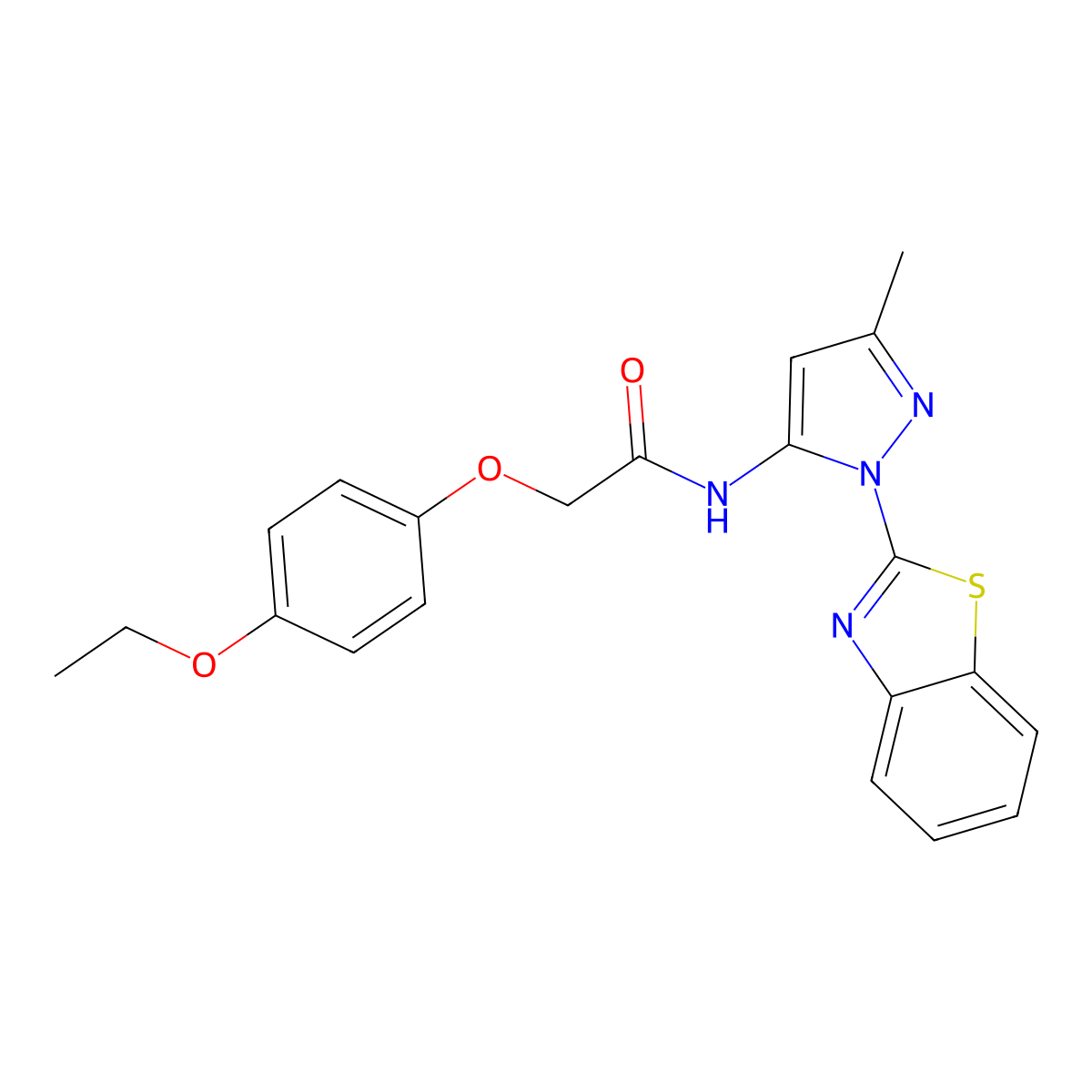 N-(1-(benzo[d]thiazol-2-yl)-3-methyl-1H-pyrazol-5-yl)-2-(4-ethoxyphenoxy)acetamide molecular structure, CAS 1171913-73-7