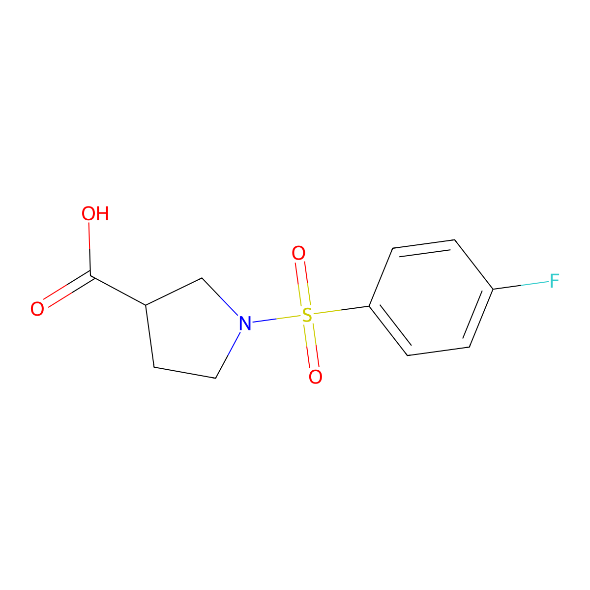 1-((4-Fluorophenyl)sulfonyl)pyrrolidine-3-carboxylic acid molecular structure, CAS 1171916-98-5