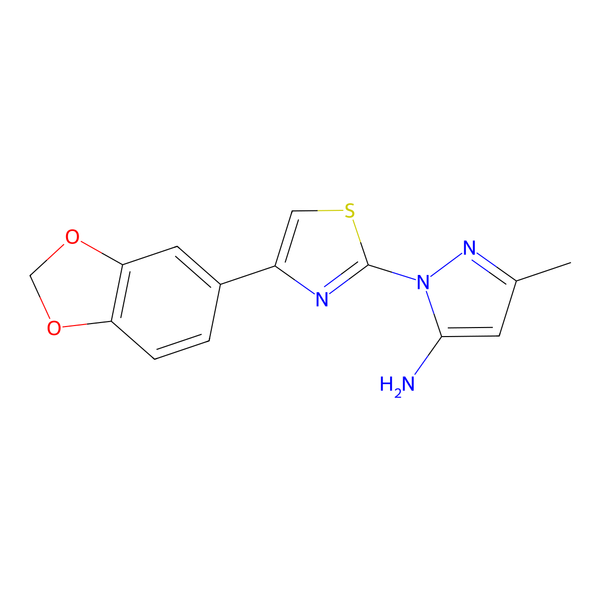 1-[4-(1,3-benzodioxol-5-yl)-1,3-thiazol-2-yl]-3-methyl-1H-pyrazol-5-amine molecular structure, CAS 1171918-18-5