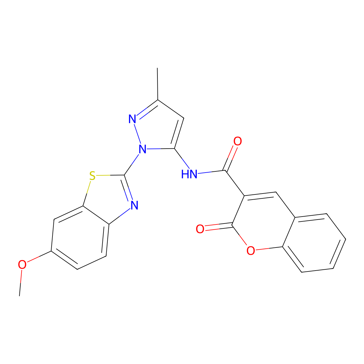 N-(1-(6-methoxybenzo[d]thiazol-2-yl)-3-methyl-1H-pyrazol-5-yl)-2-oxo-2H-chromene-3-carboxamide molecular structure, CAS 1171918-64-1