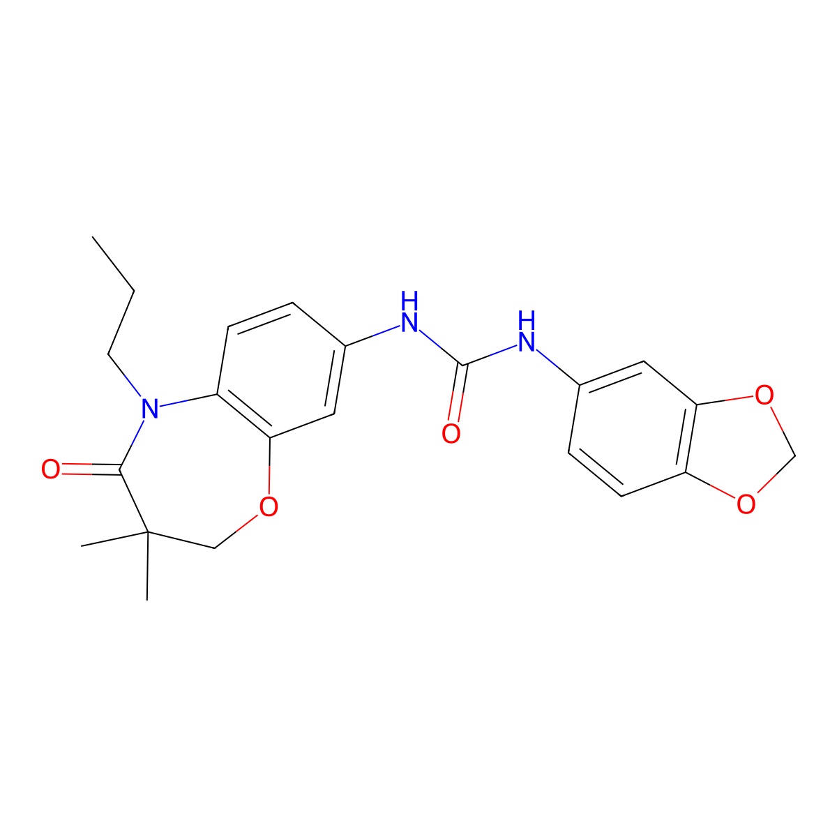 1-(Benzo[d][1,3]dioxol-5-yl)-3-(3,3-dimethyl-4-oxo-5-propyl-2,3,4,5-tetrahydrobenzo[b][1,4]oxazepin-8-yl)urea molecular structure, CAS 1171918-72-1