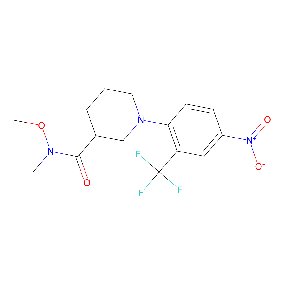 N-Methoxy-N-methyl-1-(4-nitro-2-(trifluoromethyl)phenyl)piperidine-3-carboxamide molecular structure, CAS 1171918-79-8