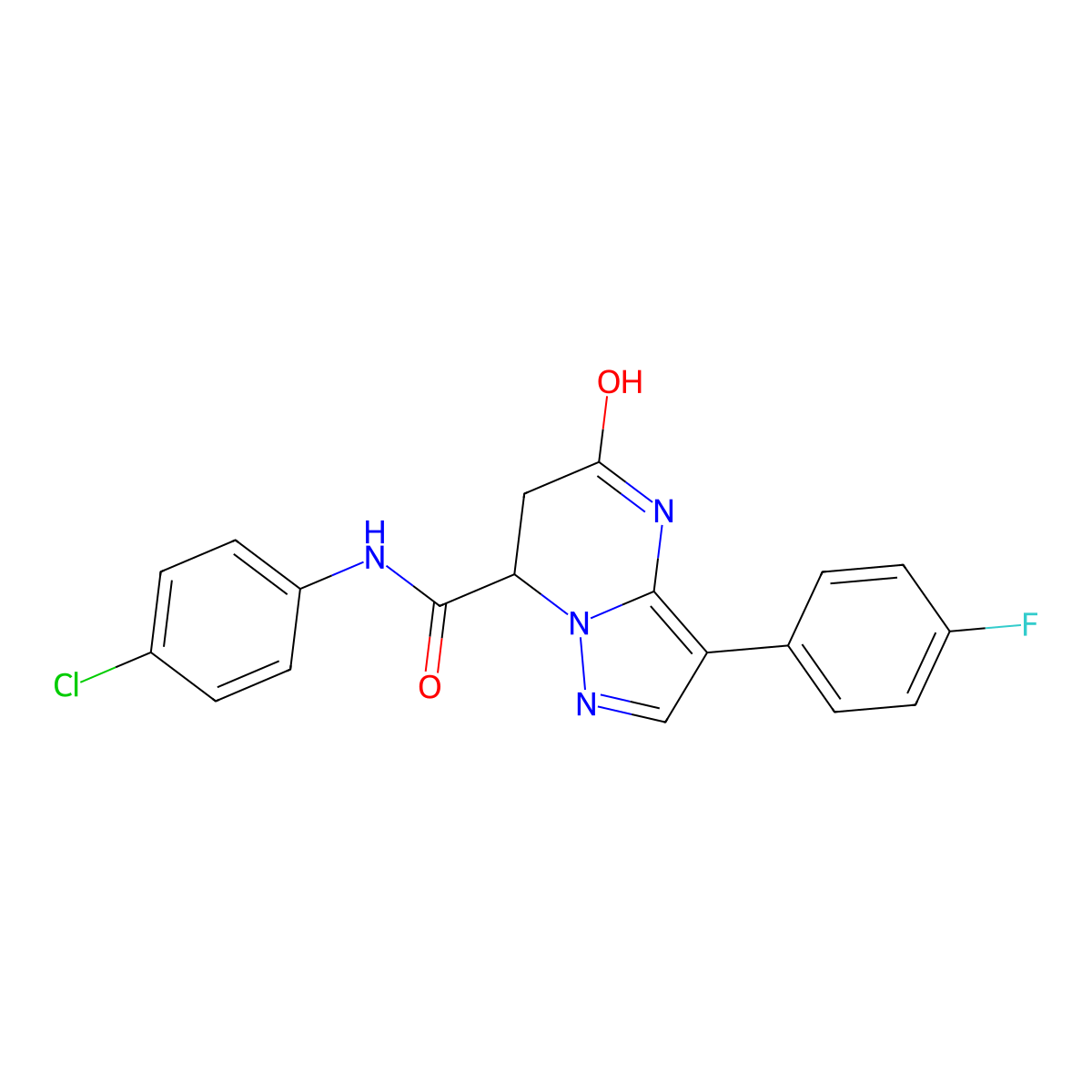 N-(4-chlorophenyl)-3-(4-fluorophenyl)-5-oxo-4,5,6,7-tetrahydropyrazolo[1,5-a]pyrimidine-7-carboxamide molecular structure, CAS 1171918-82-3