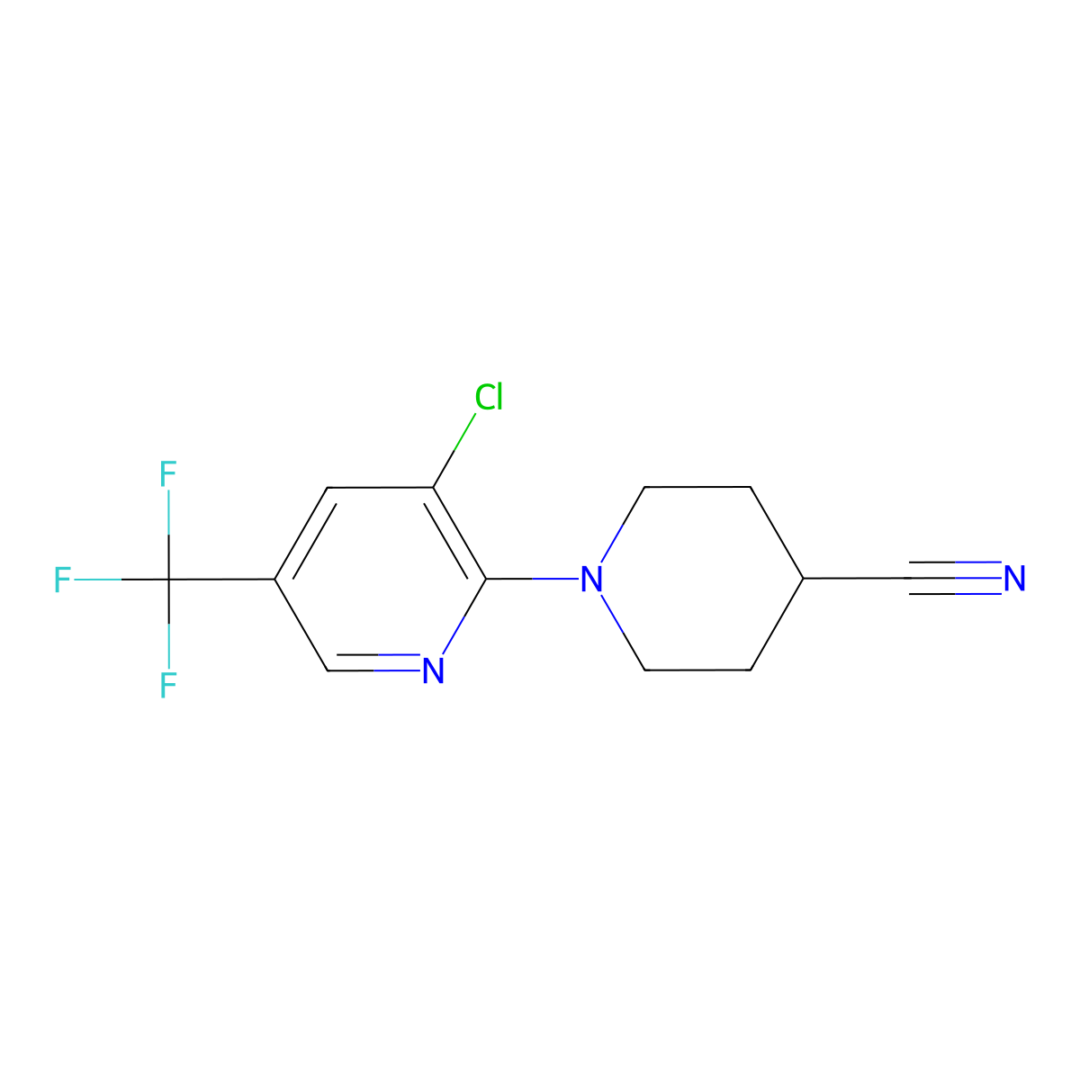 1-[3-Chloro-5-(trifluoromethyl)-2-pyridinyl]-4-piperidinecarbonitrile molecular structure, CAS 1171918-97-0
