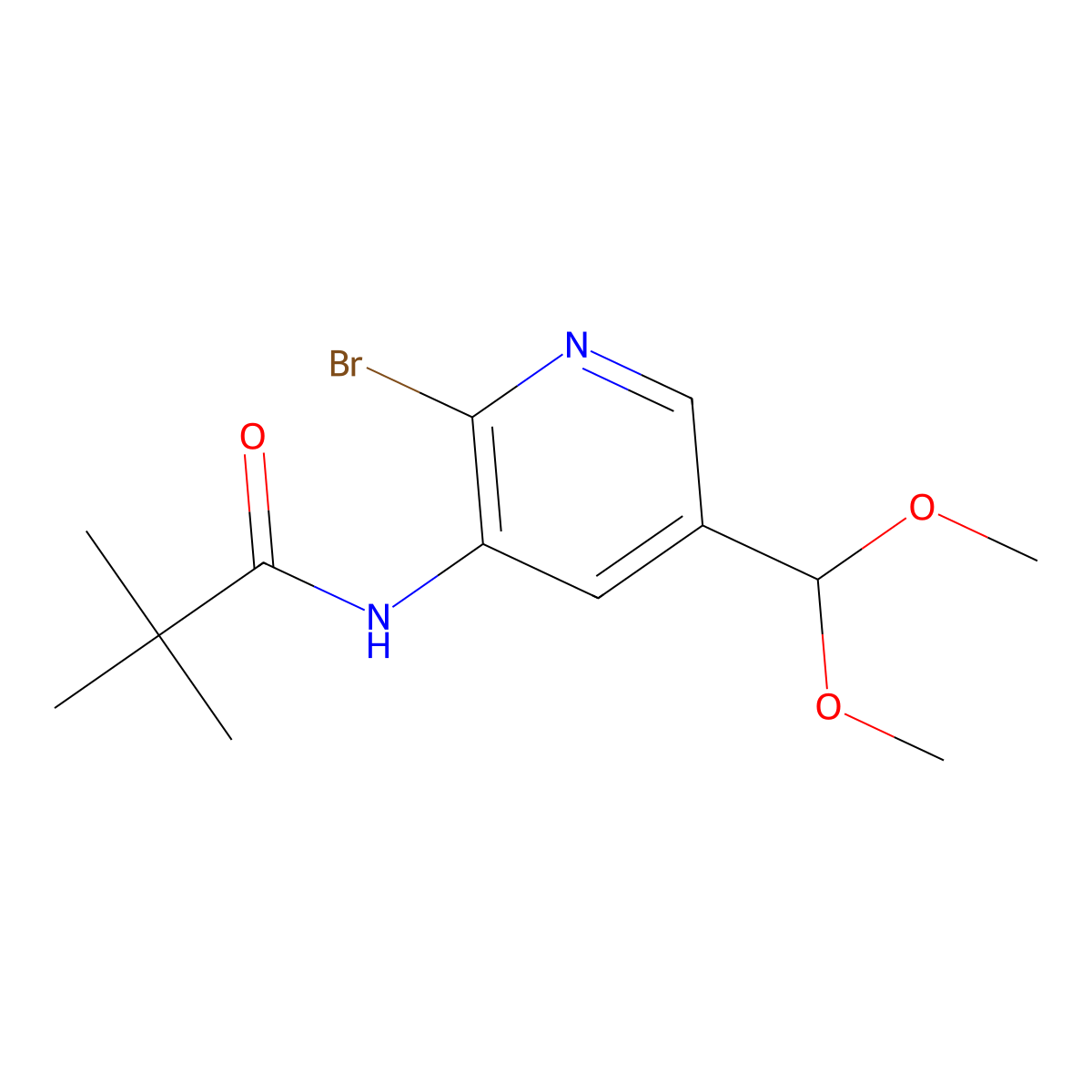 N-(2-Bromo-5-(dimethoxymethyl)pyridin-3-YL)-pivalamide molecular structure, CAS 1171919-93-9