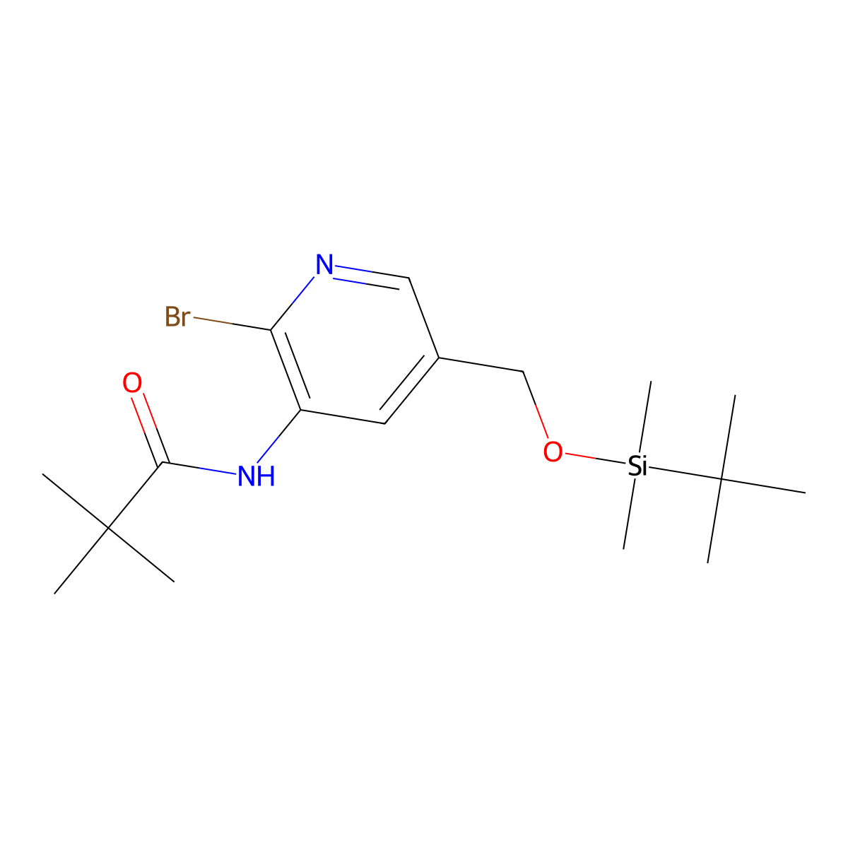 N-(2-Bromo-5-((tert-butyldimethylsilyloxy)methyl)-pyridin-3-YL)pivalamide molecular structure, CAS 1171919-94-0