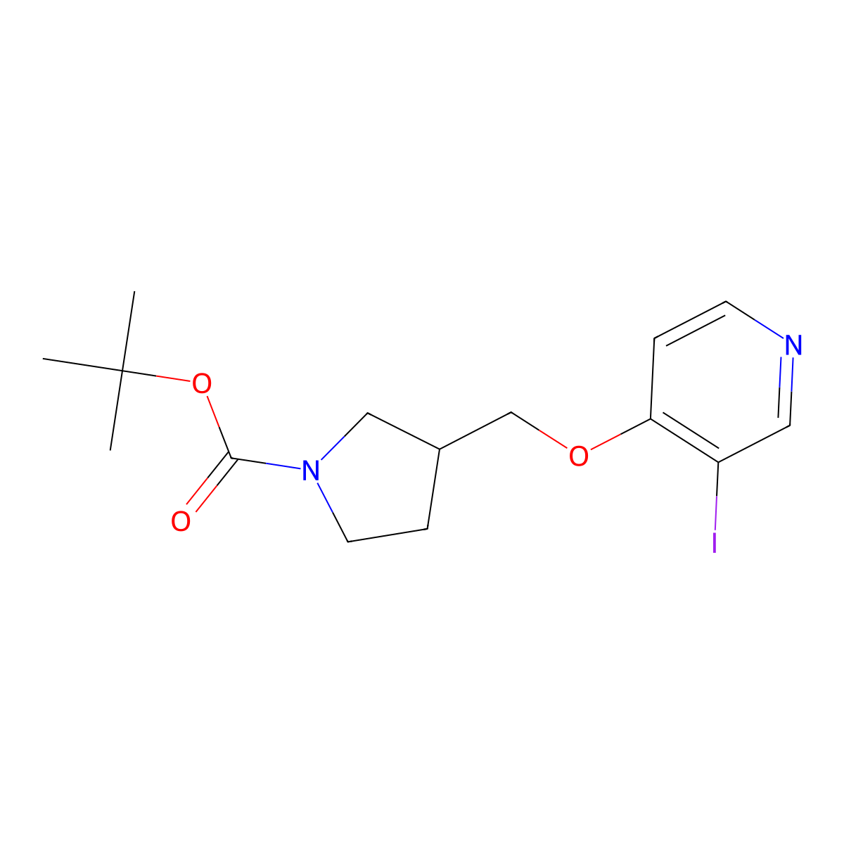 Tert-butyl 3-((3-iodopyridin-4-yloxy)methyl)-pyrrolidine-1-carboxylate molecular structure, CAS 1171920-04-9