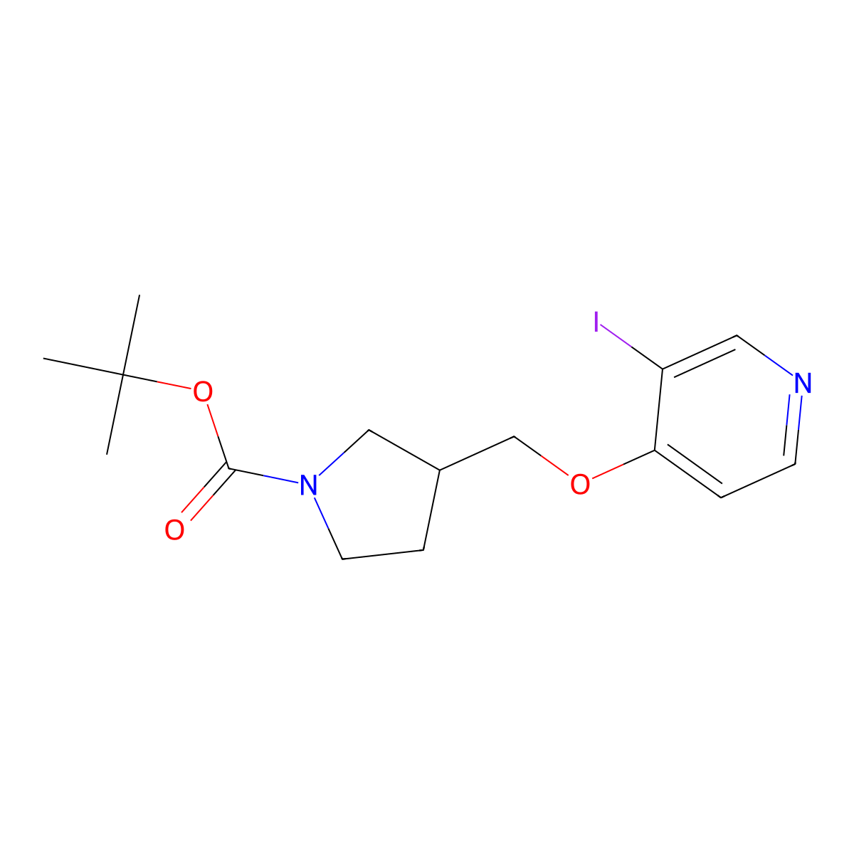 Tert-butyl 3-((3-iodopyridin-4-yloxy)methyl)-pyrrolidine-1-carboxylate molecular structure, CAS 1171920-04-9