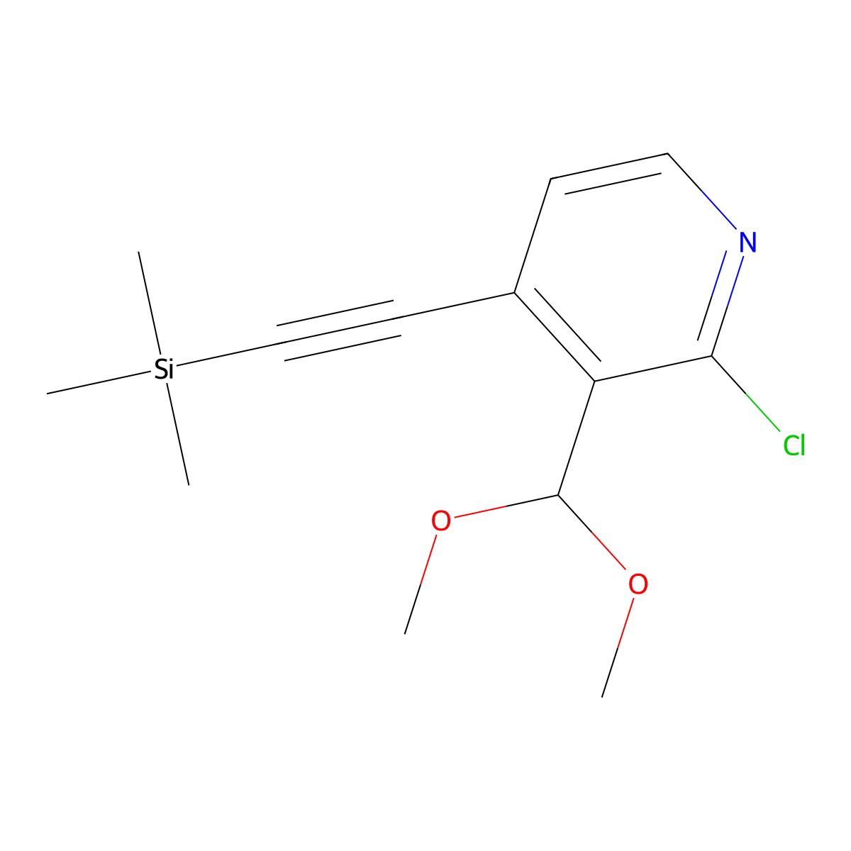 2-Chloro-3-(dimethoxymethyl)-4-((trimethylsilyl)-ethynyl)pyridine molecular structure, CAS 1171920-13-0