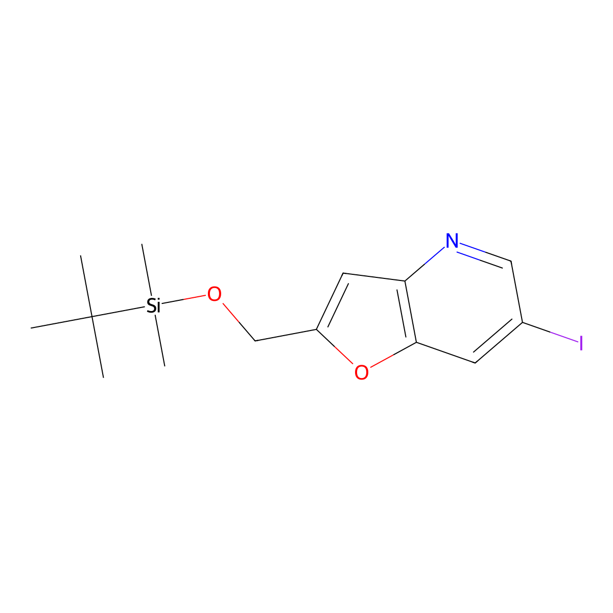 2-((tert-Butyldimethylsilyloxy)methyl)-6-iodofuro[3,2-b]pyridine molecular structure, CAS 1171920-30-1