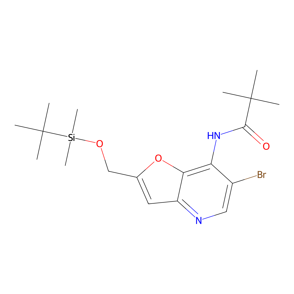N-(6-Bromo-2-((tert-butyldimethylsilyloxy)methyl)-furo[3,2-b]pyridin-7-yl)pivalamide molecular structure, CAS 1171920-45-8