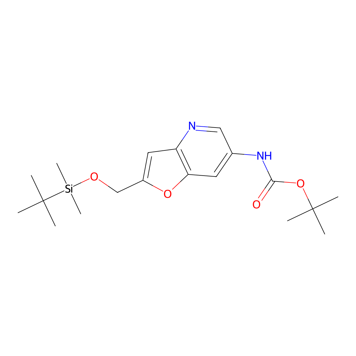 tert-Butyl 2-((tert-butyldimethylsilyloxy)methyl)-furo[3,2-b]pyridin-6-ylcarbamate molecular structure, CAS 1171920-60-7