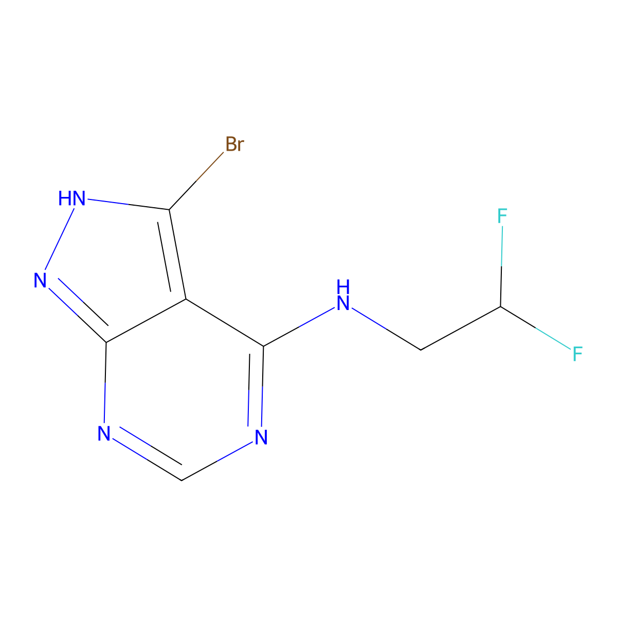 3-Bromo-N-(2,2-difluoroethyl)-1H-pyrazolo[3,4-d]pyrimidin-4-amine molecular structure, CAS 1171920-98-1