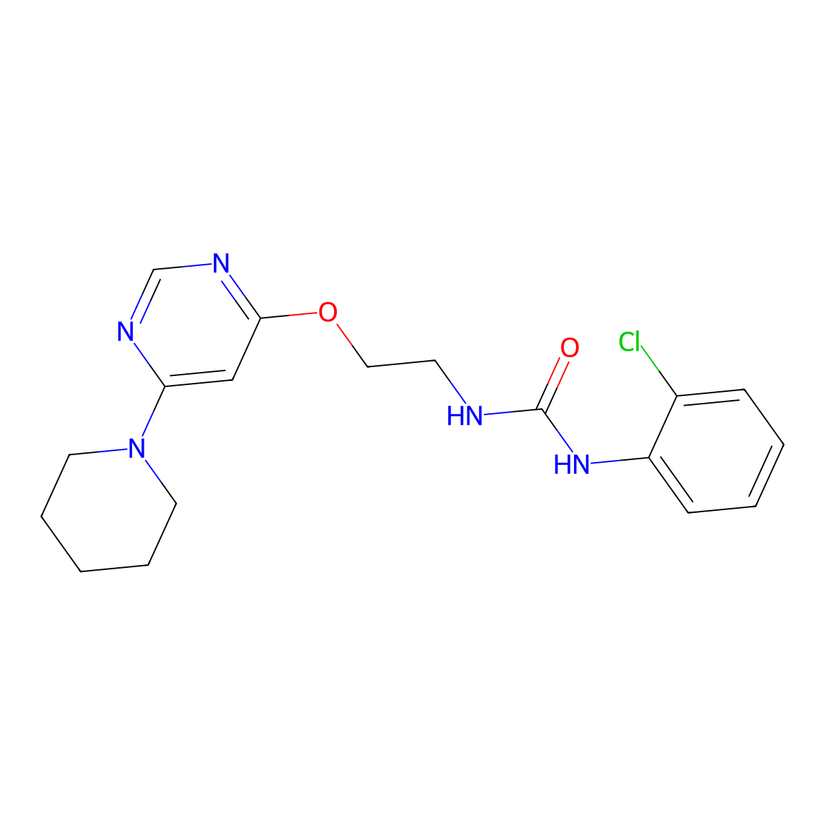 1-(2-Chlorophenyl)-3-(2-((6-(piperidin-1-yl)pyrimidin-4-yl)oxy)ethyl)urea molecular structure, CAS 1171922-84-1