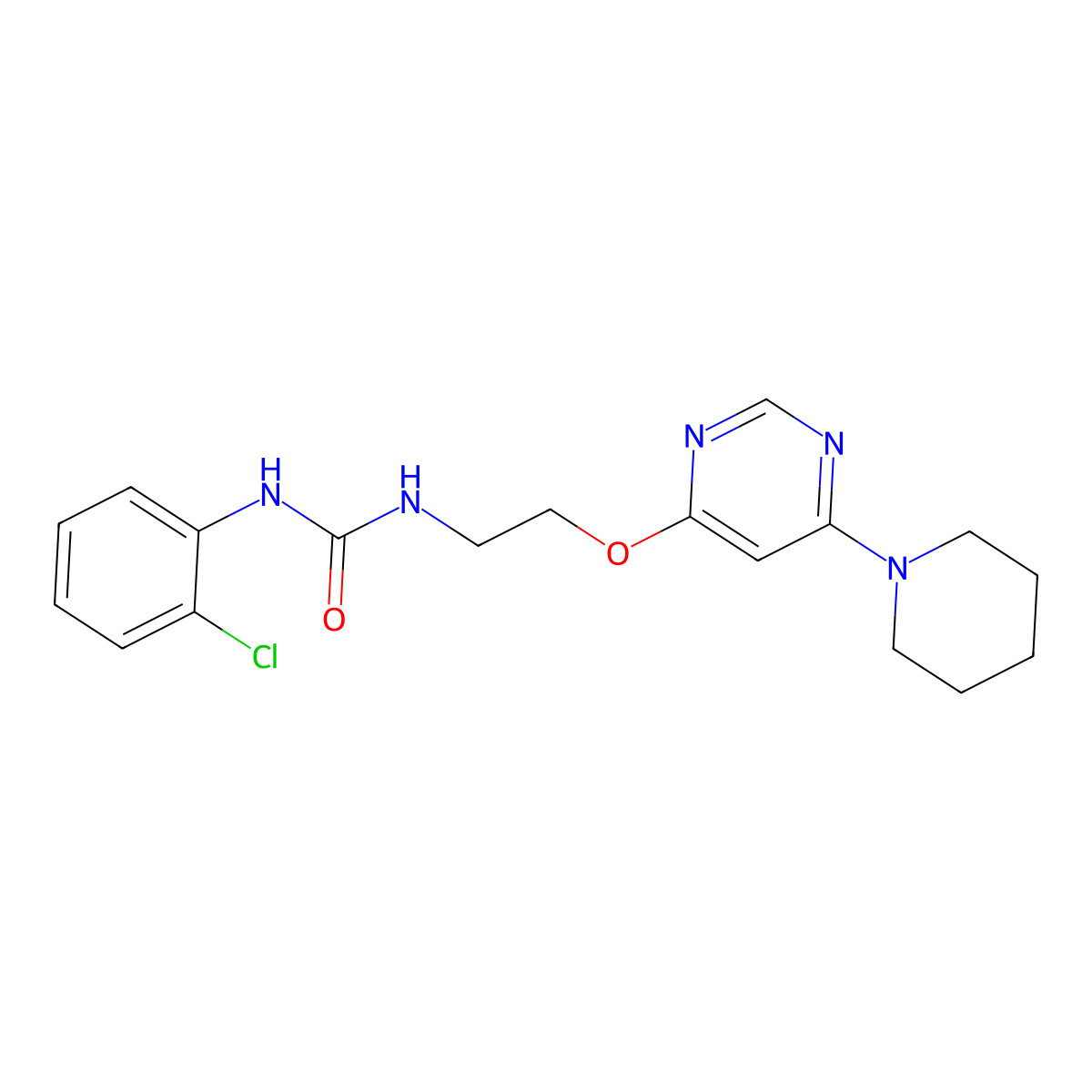 1-(2-Chlorophenyl)-3-(2-((6-(piperidin-1-yl)pyrimidin-4-yl)oxy)ethyl)urea molecular structure, CAS 1171922-84-1