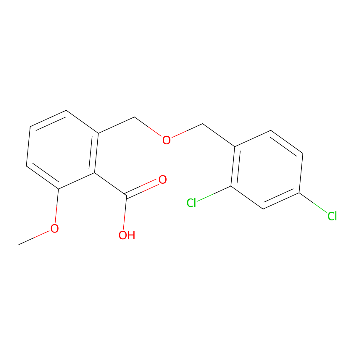 2-(2,4-Dichloro-benzyloxymethyl)-6-methoxy-benzoic acid molecular structure, CAS 1171923-61-7