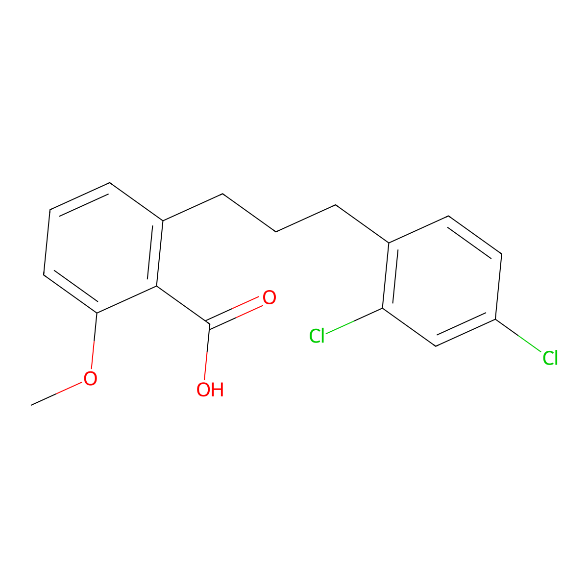 2-[3-(2,4-Dichloro-phenyl)-propyl]-6-methoxy-benzoic acid molecular structure, CAS 1171923-80-0