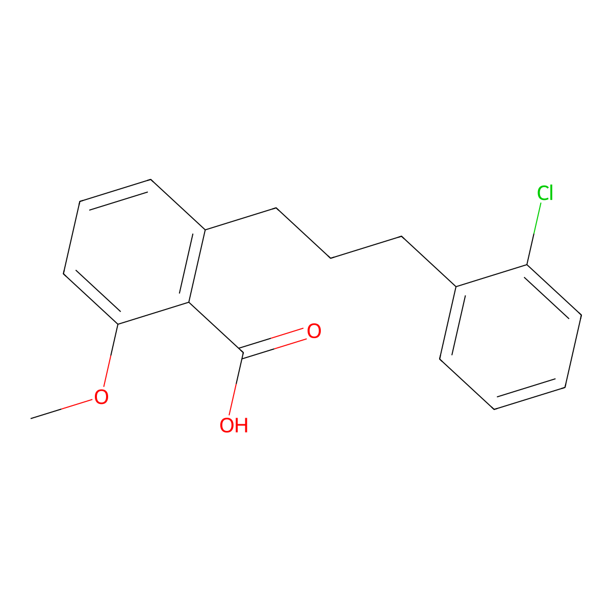 2-[3-(2-Chloro-phenyl)-propyl]-6-methoxy-benzoic acid molecular structure, CAS 1171923-94-6
