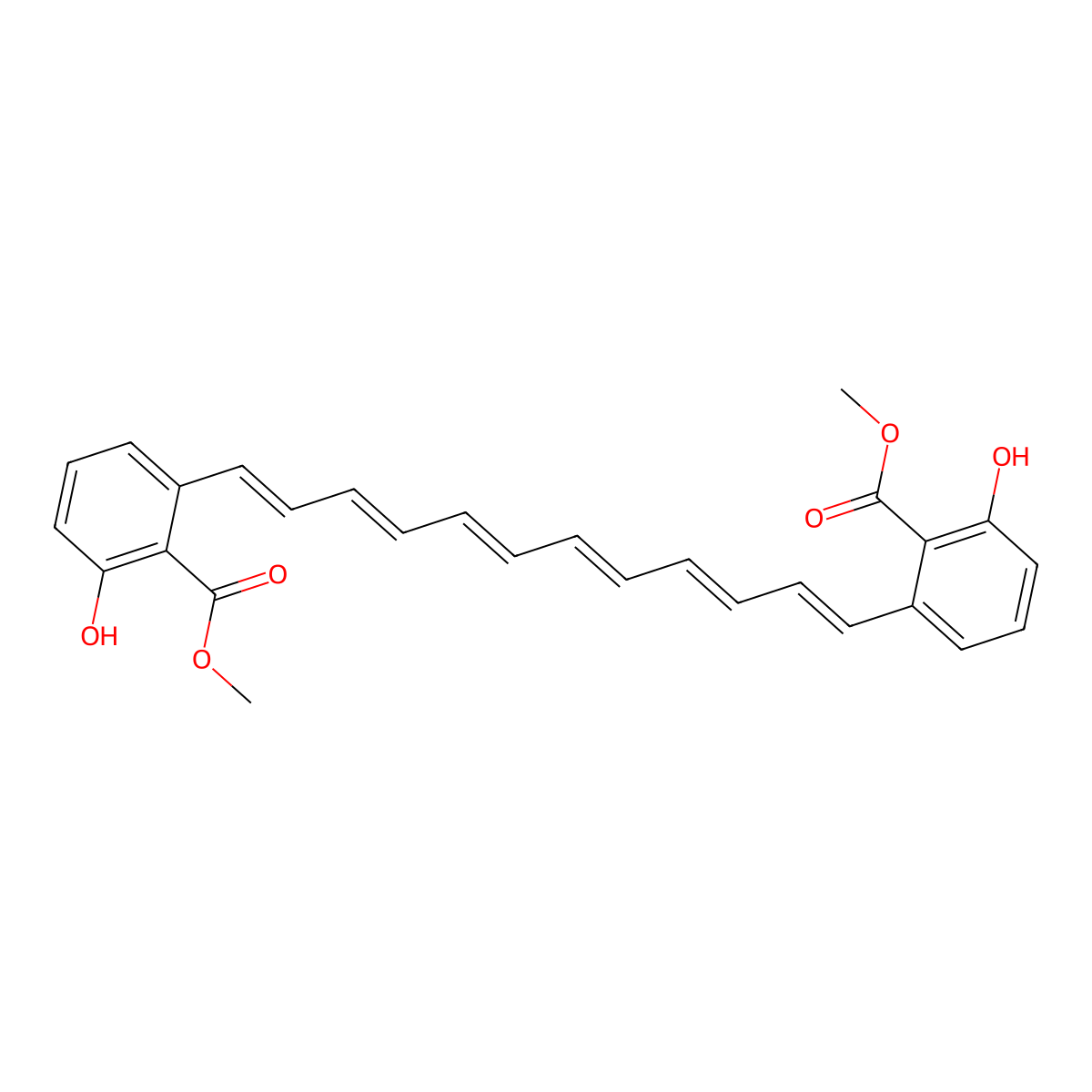 Methyl 2-hydroxy-6-[(1E,3E,5E,7E,9E,11E)-12-[3-hydroxy-2-(methoxycarbonyl)phenyl]dodeca-1,3,5,7,9,11-hexaen-1-YL]benzoate molecular structure, CAS 1171924-03-0