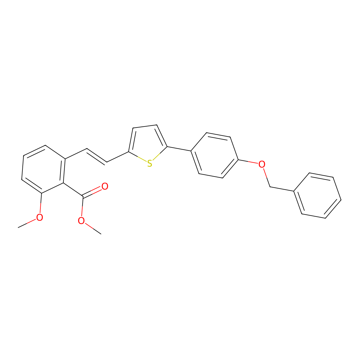 2-{2-[5-(4-Benzyloxy-phenyl)-thiophen-2-yl]-vinyl}-6-methoxy-benzoic acid methyl ester molecular structure, CAS 1171924-12-1
