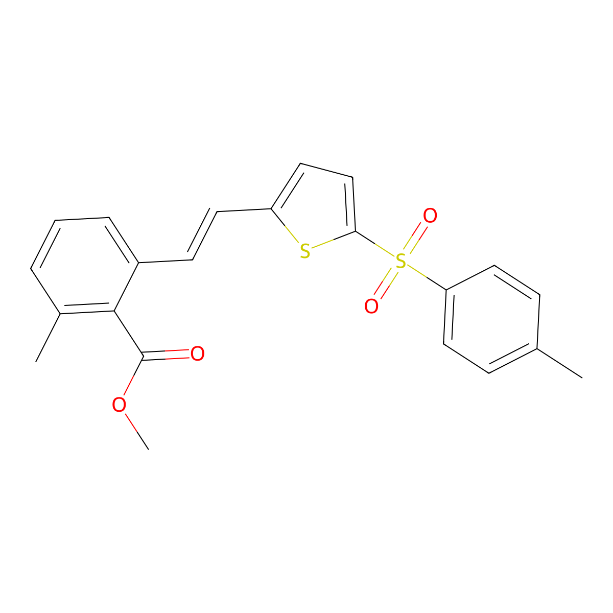 2-Methyl-6-{2-[5-(toluene-4-sulfonyl)-thiophen-2-yl]-vinyl}-benzoic acid methyl ester molecular structure, CAS 1171924-15-4