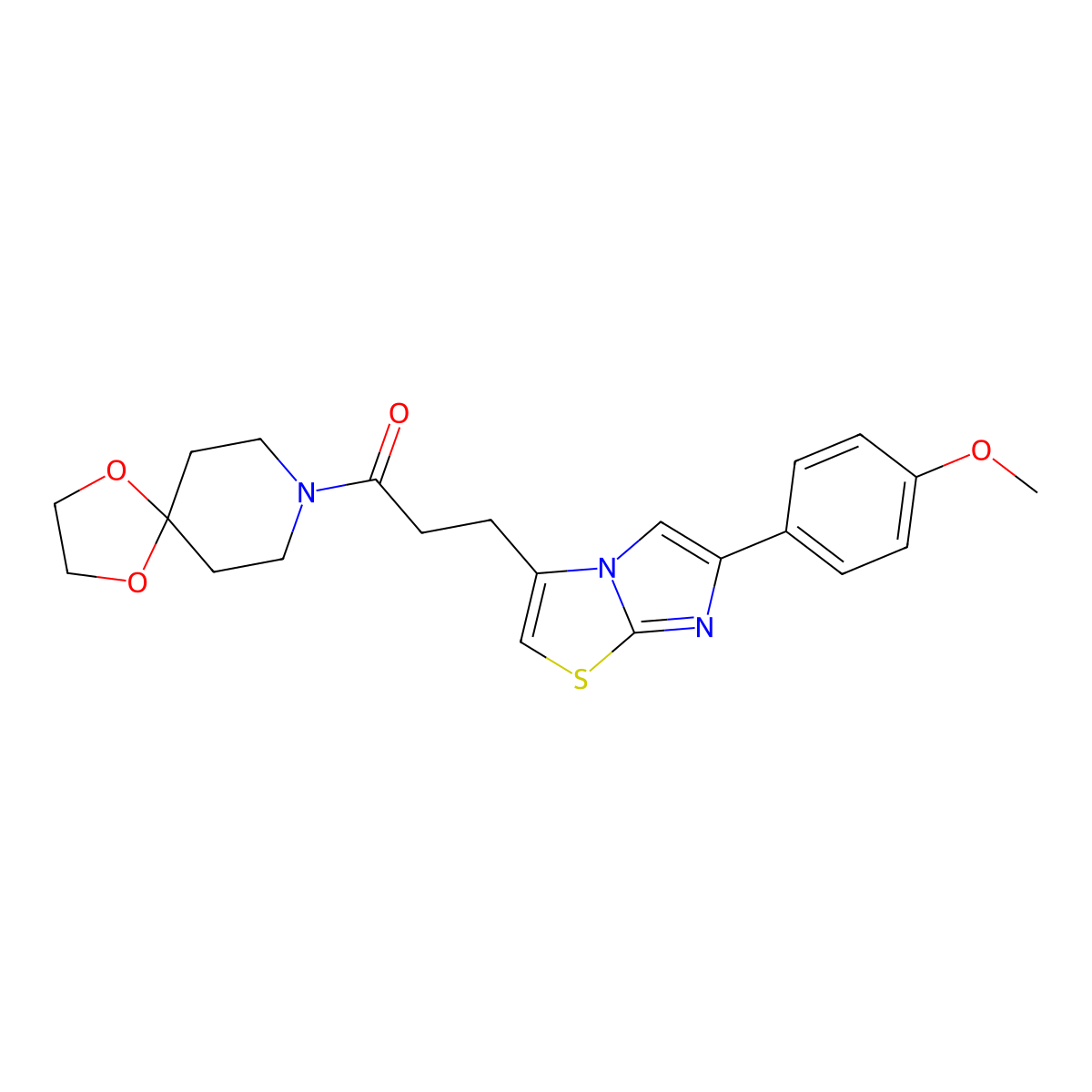 3-(6-(4-Methoxyphenyl)imidazo[2,1-b]thiazol-3-yl)-1-(1,4-dioxa-8-azaspiro[4.5]decan-8-yl)propan-1-one molecular structure, CAS 1171924-25-6