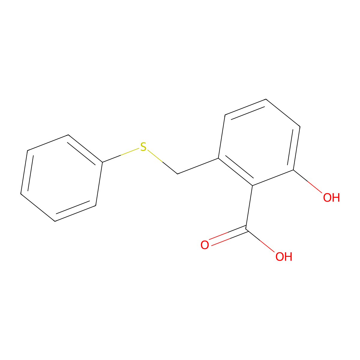 2-Hydroxy-6-phenylsulfanylmethyl-benzoic acid molecular structure, CAS 1171924-35-8