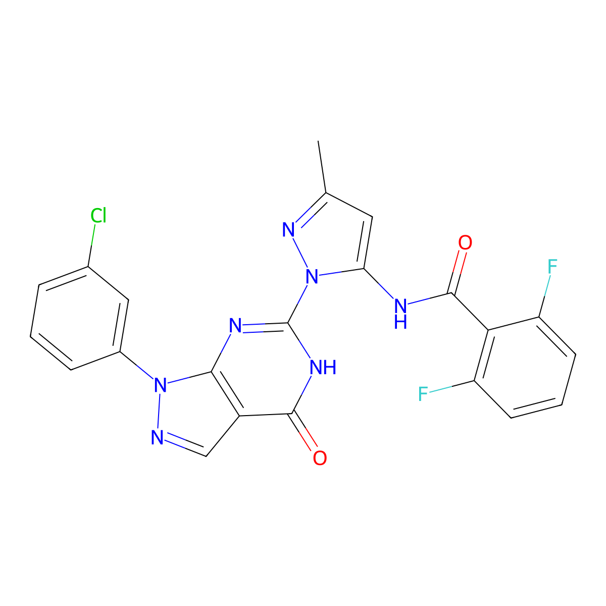 N-(1-(1-(3-chlorophenyl)-4-oxo-4,5-dihydro-1H-pyrazolo[3,4-d]pyrimidin-6-yl)-3-methyl-1H-pyrazol-5-yl)-2,6-difluorobenzamide molecular structure, CAS 1171924-68-7