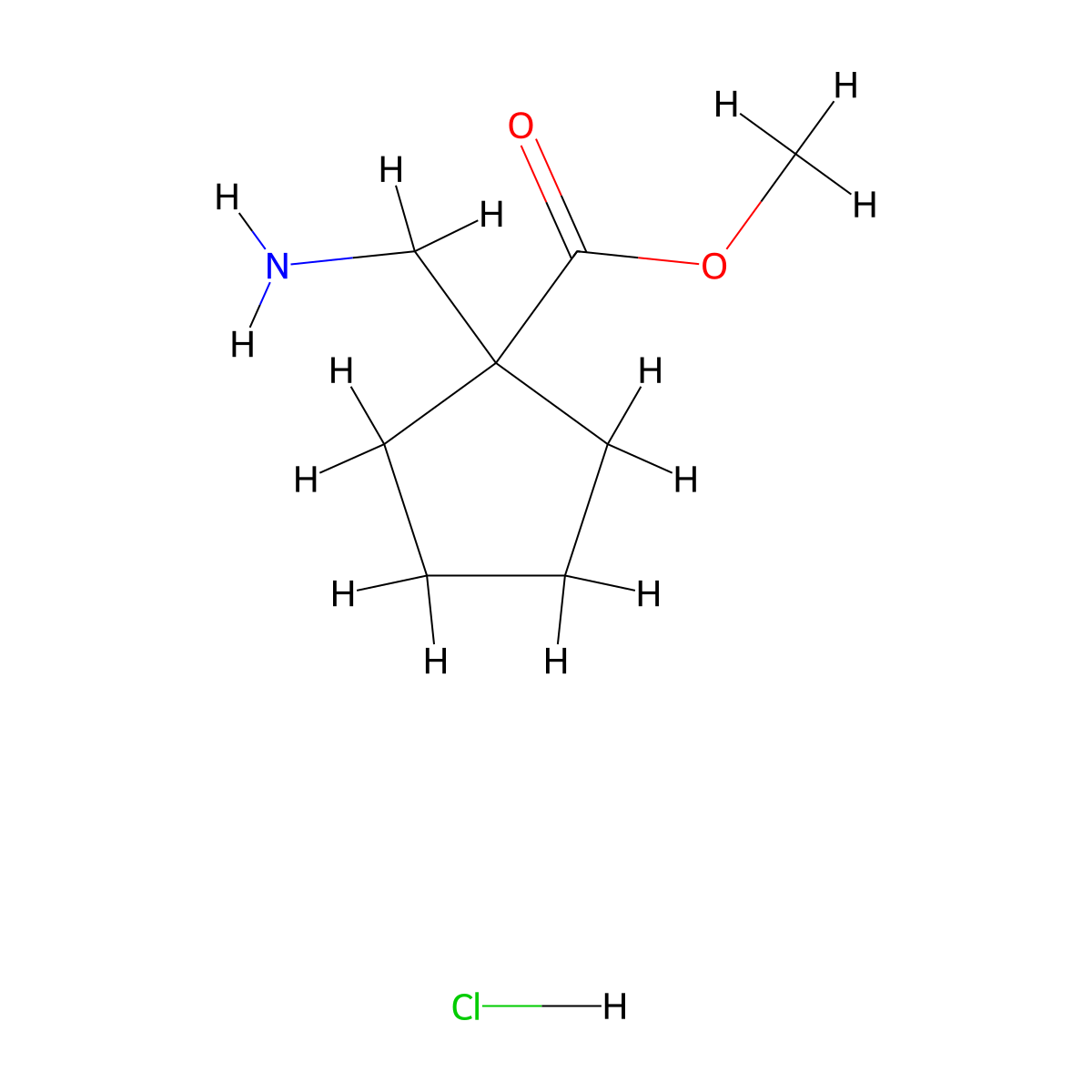 Methyl 1-(aminomethyl)cyclopentane-1-carboxylate hydrochloride molecular structure, CAS 1171925-49-7