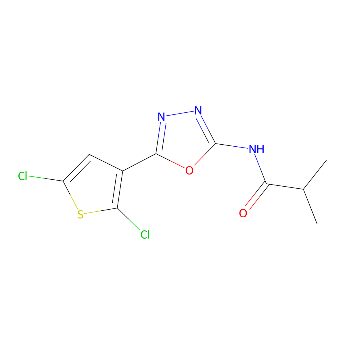 N-(5-(2,5-dichlorothiophen-3-yl)-1,3,4-oxadiazol-2-yl)isobutyramide molecular structure, CAS 1171925-51-1