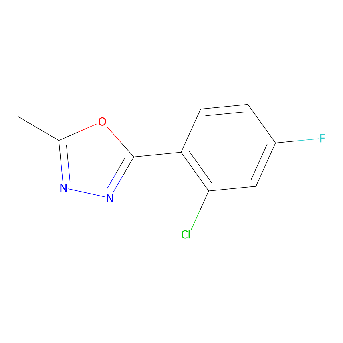 2-(2-Chloro-4-fluorophenyl)-5-methyl-1,3,4-oxadiazole molecular structure, CAS 1171930-74-7
