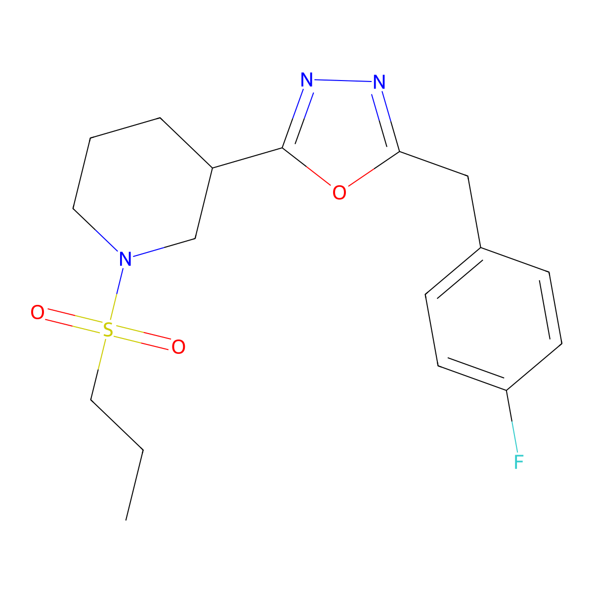 2-(4-Fluorobenzyl)-5-(1-(propylsulfonyl)piperidin-3-yl)-1,3,4-oxadiazole molecular structure, CAS 1171931-20-6