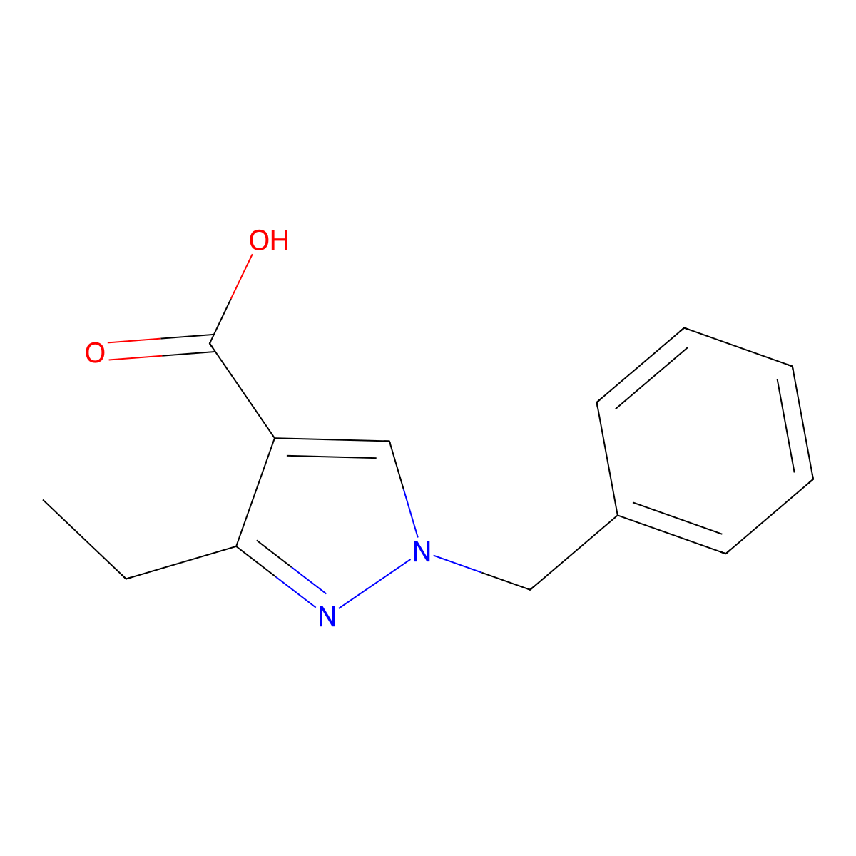 1-benzyl-3-ethyl-1H-pyrazole-4-carboxylic acid molecular structure, CAS 1171931-32-0
