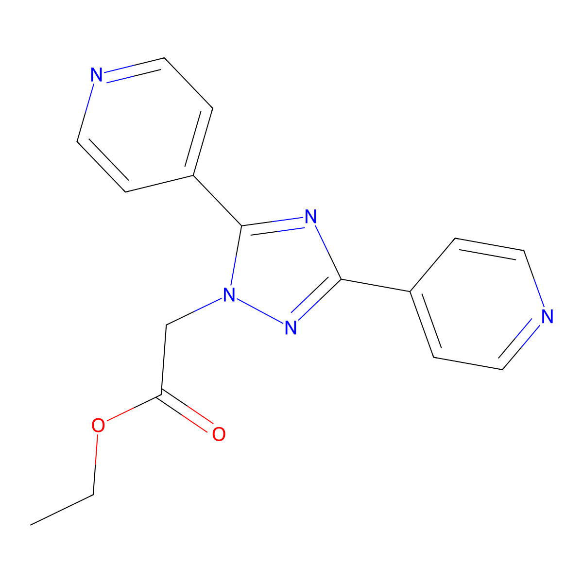 Ethyl 2-(3,5-di(pyridin-4-yl)-1H-1,2,4-triazol-1-yl)acetate molecular structure, CAS 1171933-16-6