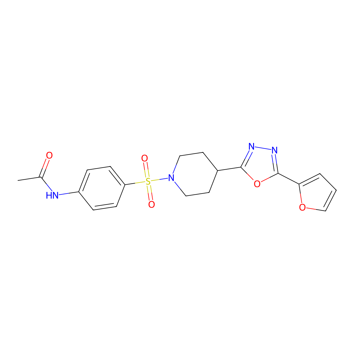 N-(4-((4-(5-(furan-2-yl)-1,3,4-oxadiazol-2-yl)piperidin-1-yl)sulfonyl)phenyl)acetamide molecular structure, CAS 1171937-51-1