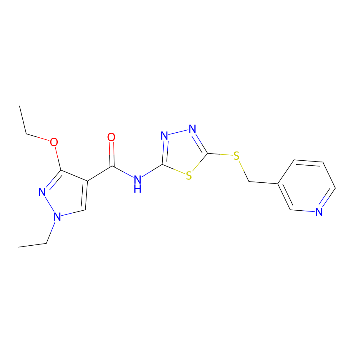 3-ethoxy-1-ethyl-N-(5-((pyridin-3-ylmethyl)thio)-1,3,4-thiadiazol-2-yl)-1H-pyrazole-4-carboxamide molecular structure, CAS 1171938-58-1
