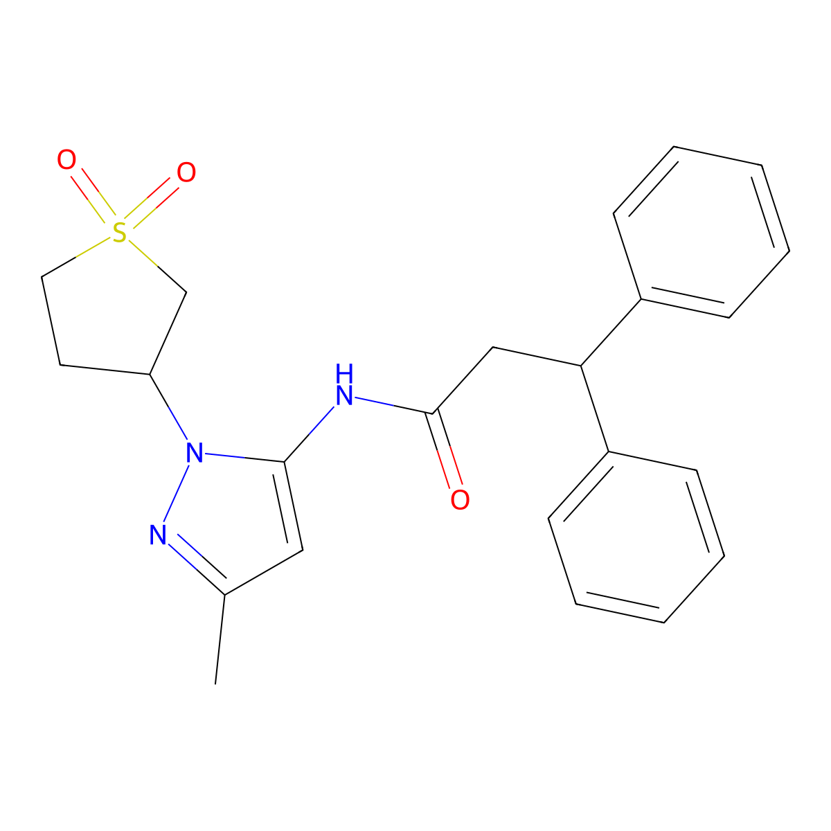 N-[1-(1,1-dioxo-1lambda6-thiolan-3-yl)-3-methyl-1H-pyrazol-5-yl]-3,3-diphenylpropanamide molecular structure, CAS 1171941-47-1