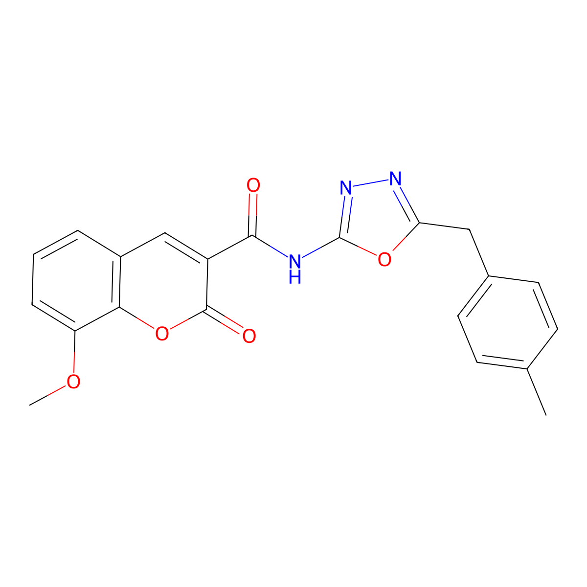 8-methoxy-N-(5-(4-methylbenzyl)-1,3,4-oxadiazol-2-yl)-2-oxo-2H-chromene-3-carboxamide molecular structure, CAS 1171941-51-7