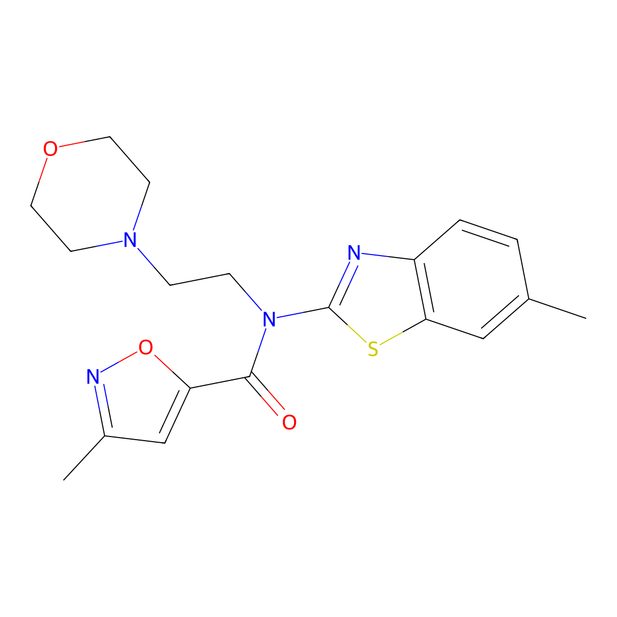 3-methyl-N-(6-methyl-1,3-benzothiazol-2-yl)-N-[2-(morpholin-4-yl)ethyl]-1,2-oxazole-5-carboxamide molecular structure, CAS 1171943-00-2