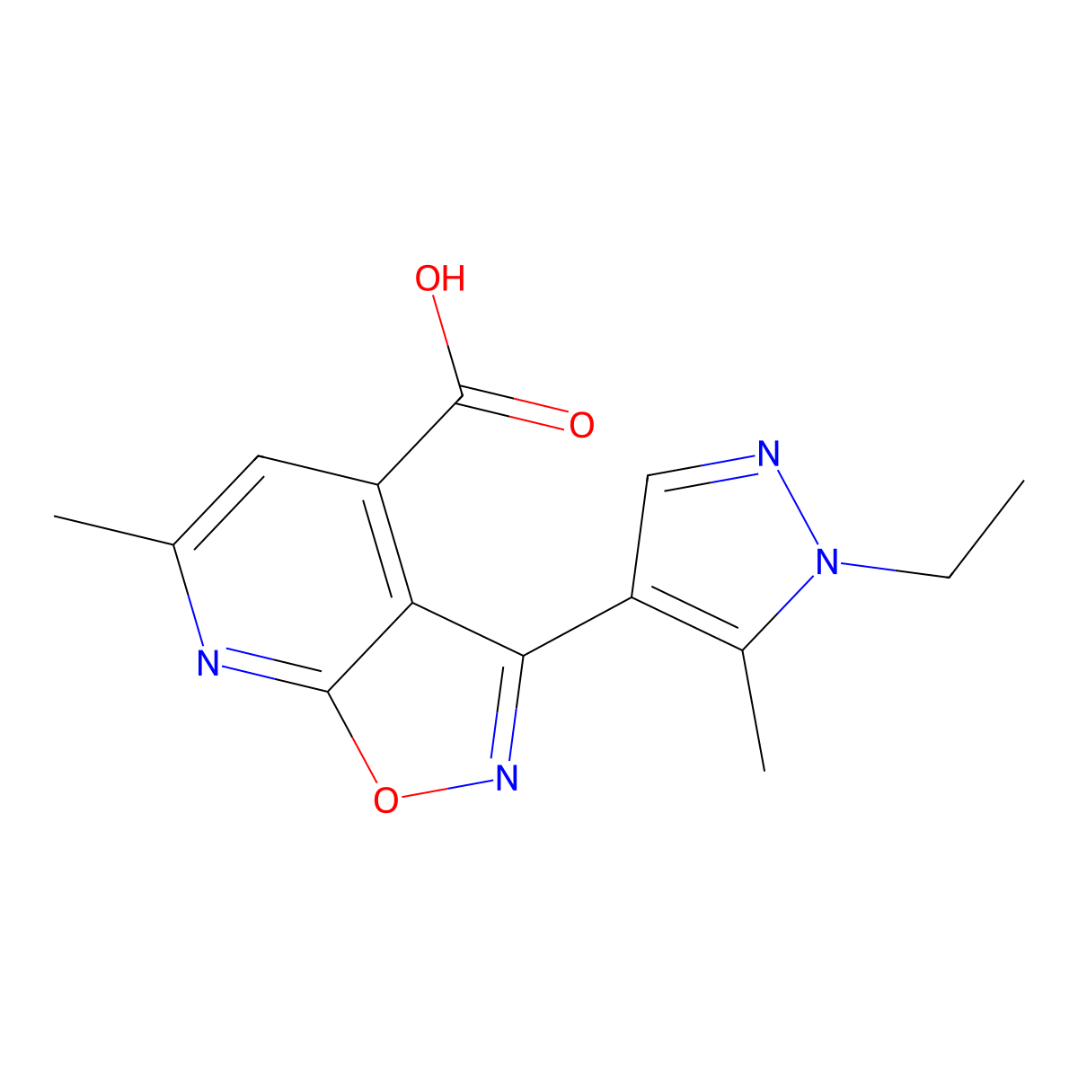 3-(1-Ethyl-5-methyl-1H-pyrazol-4-yl)-6-methylisoxazolo[5,4-b]pyridine-4-carboxylic acid molecular structure, CAS 1171943-74-0