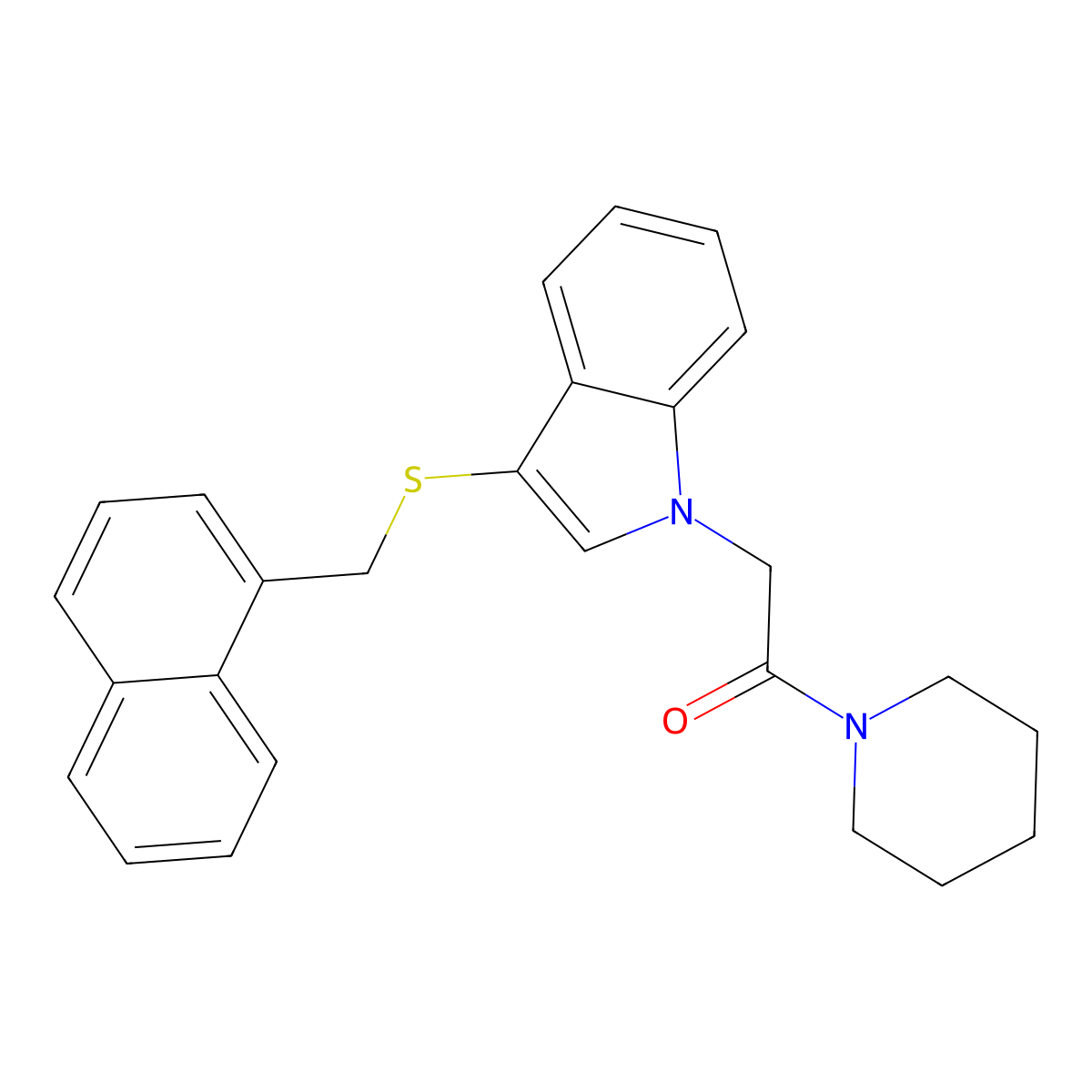 2-(3-((naphthalen-1-ylmethyl)thio)-1H-indol-1-yl)-1-(piperidin-1-yl)ethanone molecular structure, CAS 1171944-47-0