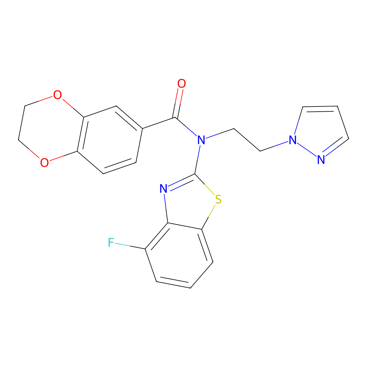 N-(2-(1H-pyrazol-1-yl)ethyl)-N-(4-fluorobenzo[d]thiazol-2-yl)-2,3-dihydrobenzo[b][1,4]dioxine-6-carboxamide molecular structure, CAS 1171945-06-4