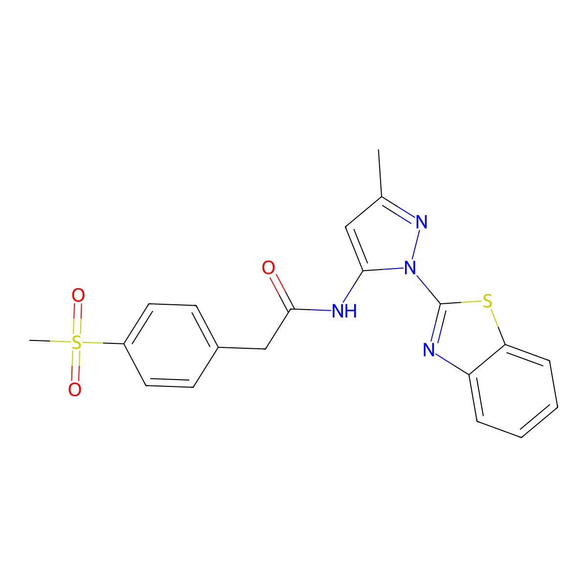 N-[1-(1,3-benzothiazol-2-yl)-3-methyl-1H-pyrazol-5-yl]-2-(4-methanesulfonylphenyl)acetamide molecular structure, CAS 1171945-56-4