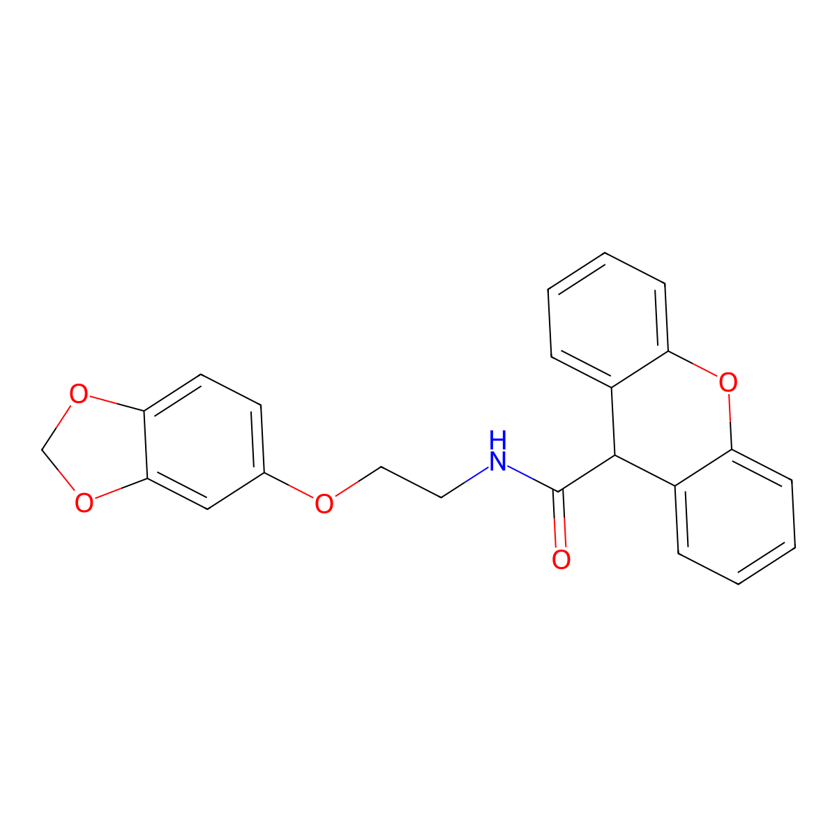 N-(2-(benzo[d][1,3]dioxol-5-yloxy)ethyl)-9H-xanthene-9-carboxamide molecular structure, CAS 1171946-75-0